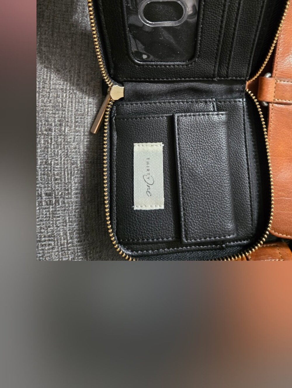 thirty-one Black Leather Zip Wallet with Gold Hardware